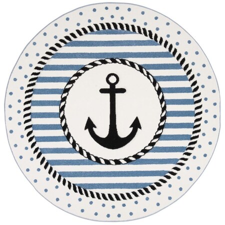Safavieh 8 x 8 ft. Carousel Kids 100 Power Loomed Round Area Rug; Ivory & Navy CRK124A-8R